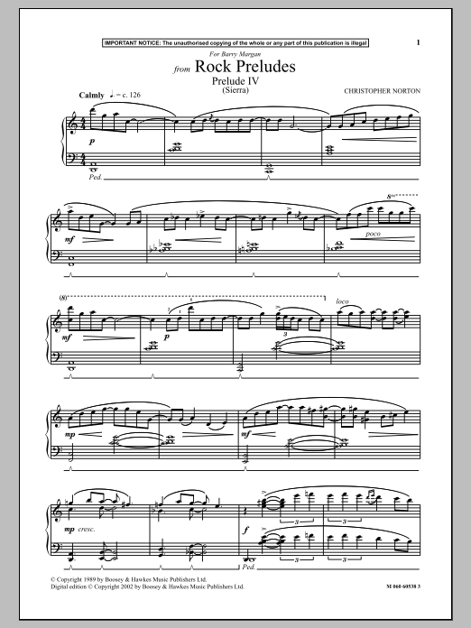 Christopher Norton Prelude IV (Sierra) (from Rock Preludes) Sheet Music Notes & Chords for Piano - Download or Print PDF Christopher Norton Prelude IV (Sierra) (from Rock Preludes) Sheet Music Notes & Chords for Piano - Download or Print PDF