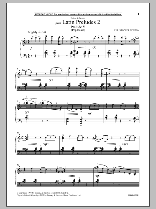 Christopher Norton Prelude V (Pop Bossa) (from Latin Preludes 2) Sheet Music Notes & Chords for Piano - Download or Print PDF