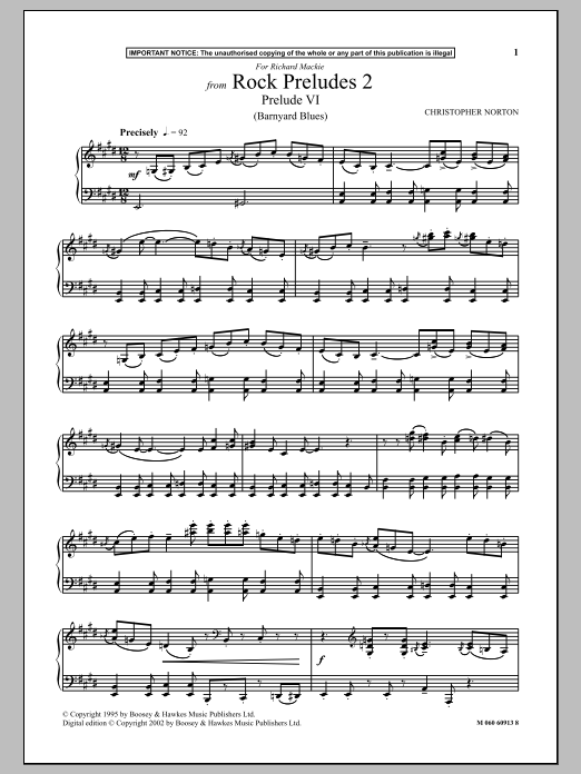 Christopher Norton Prelude VI (Barnyard Blues) (from Rock Preludes 2) Sheet Music Notes & Chords for Piano - Download or Print PDF Christopher Norton Prelude VI (Barnyard Blues) (from Rock Preludes 2) Sheet Music Notes & Chords for Piano - Download or Print PDF