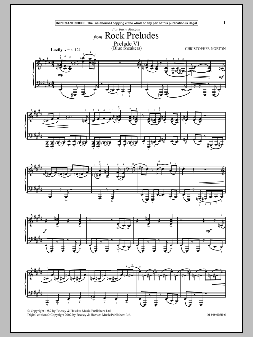 Christopher Norton Prelude VI (Blue Sneakers) (from Rock Preludes) Sheet Music Notes & Chords for Piano - Download or Print PDF Christopher Norton Prelude VI (Blue Sneakers) (from Rock Preludes) Sheet Music Notes & Chords for Piano - Download or Print PDF