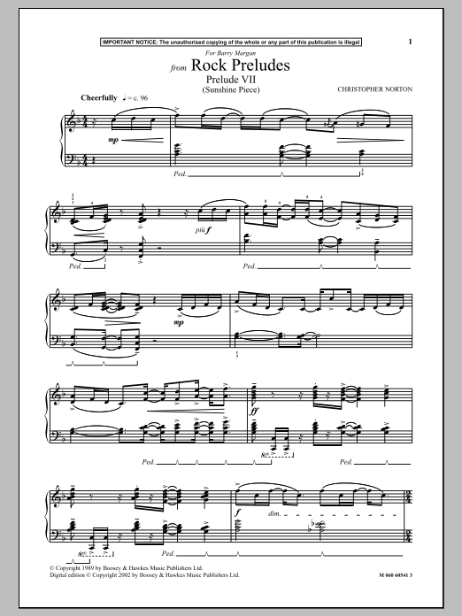 Christopher Norton Prelude VII (Sunshine Piece) (from Rock Preludes) Sheet Music Notes & Chords for Piano - Download or Print PDF