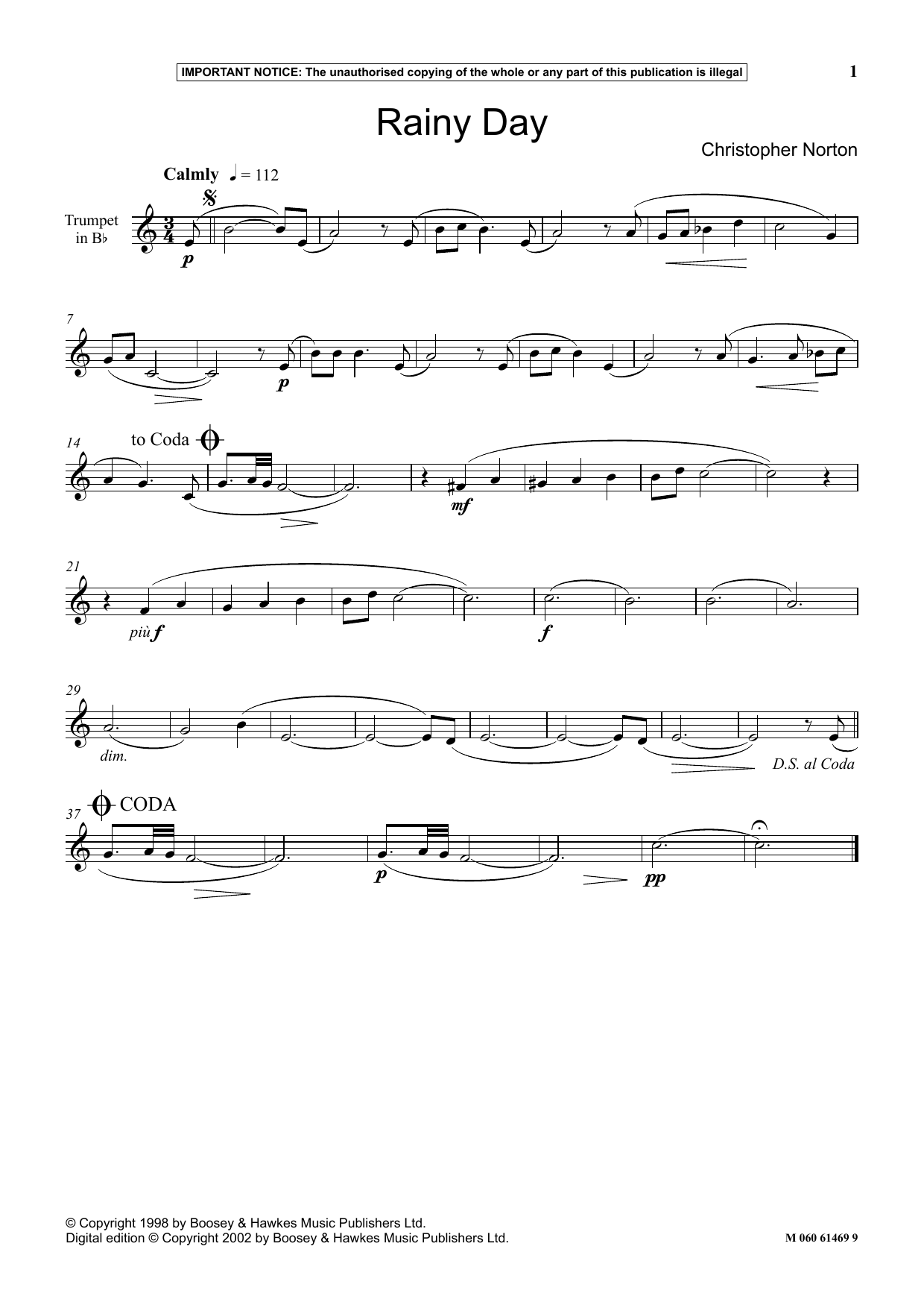 Christopher Norton Rainy Day Sheet Music Notes & Chords for Instrumental Solo - Download or Print PDF