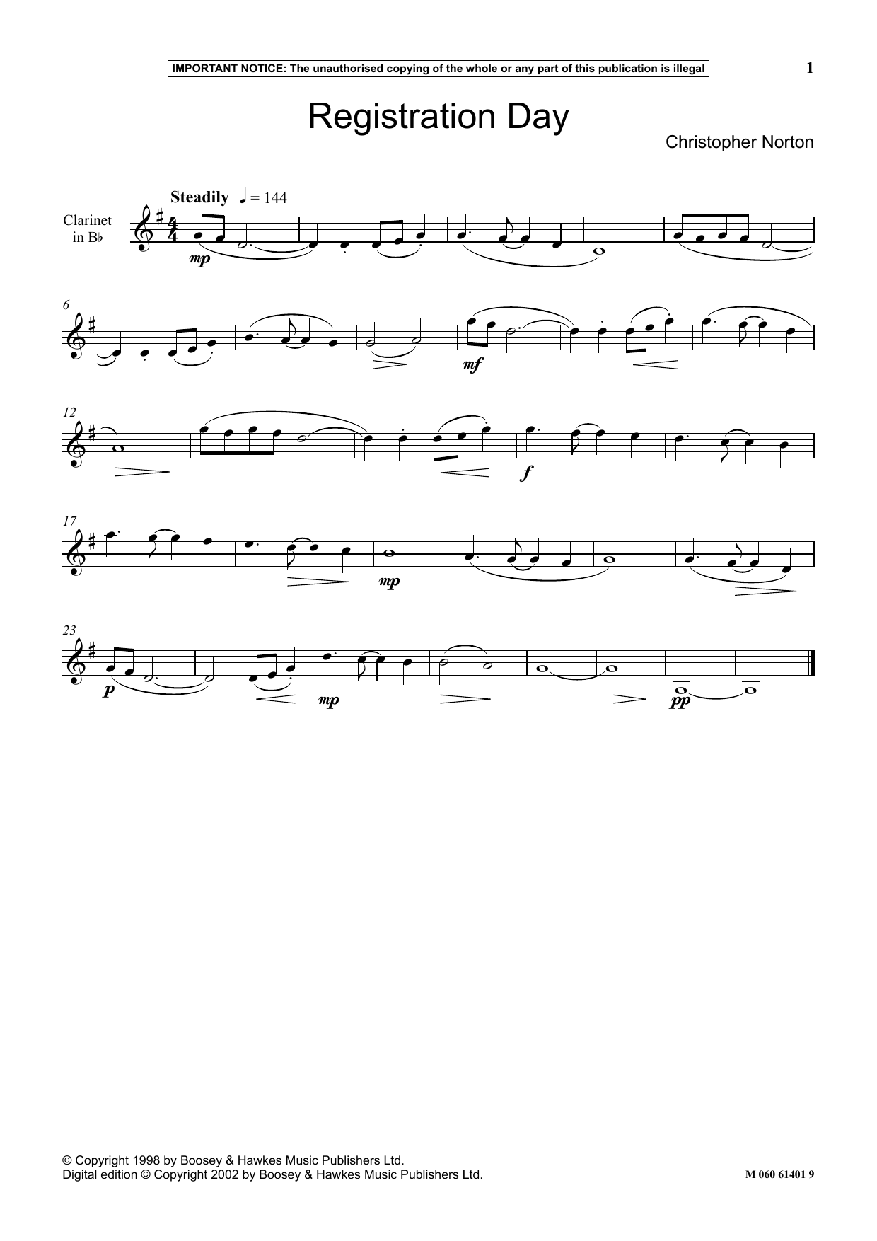Christopher Norton Registration Day Sheet Music Notes & Chords for Instrumental Solo - Download or Print PDF