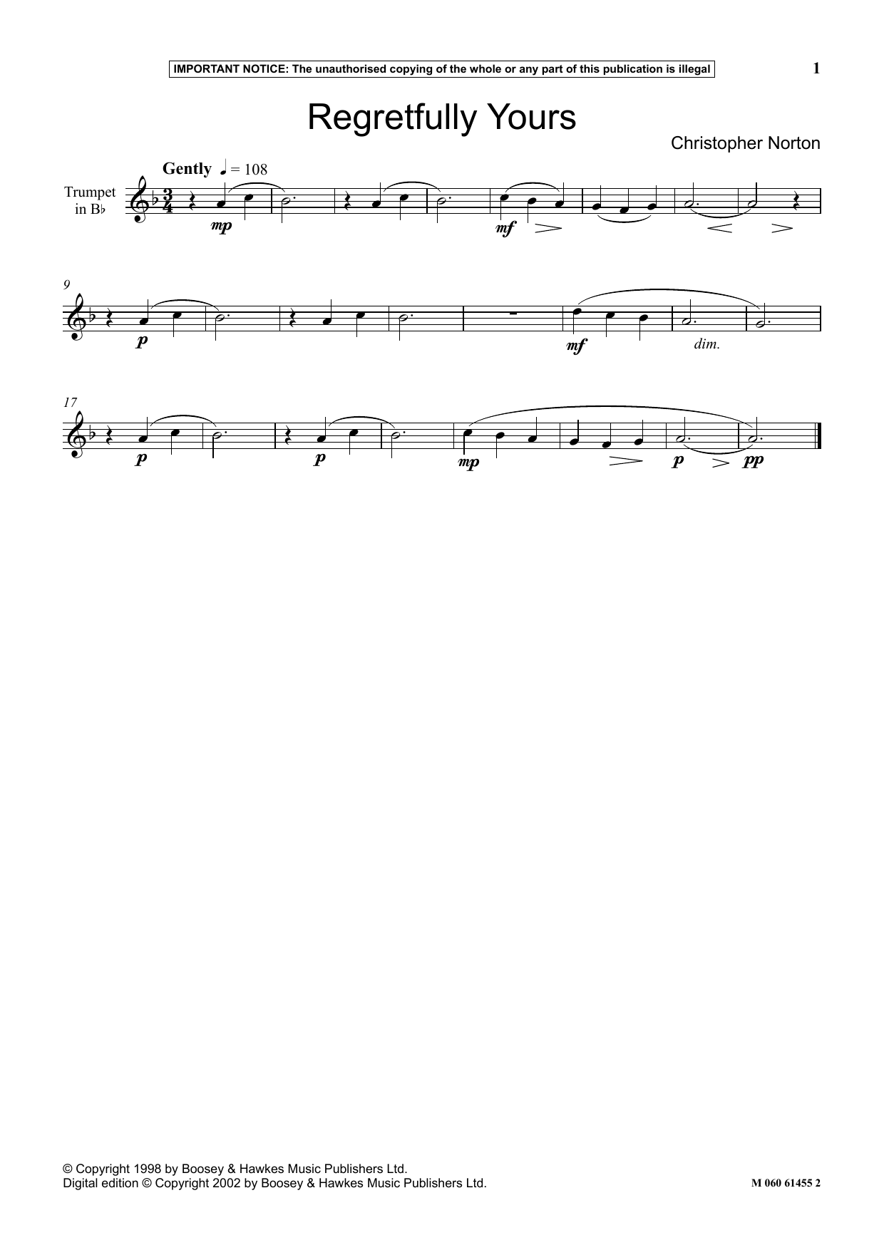 Christopher Norton Regretfully Yours Sheet Music Notes & Chords for Instrumental Solo - Download or Print PDF