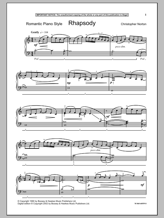 Christopher Norton Rhapsody Sheet Music Notes & Chords for Piano - Download or Print PDF