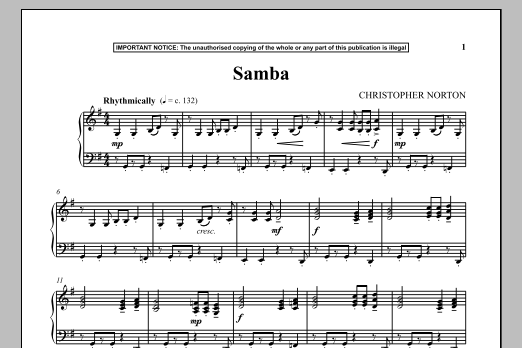 Christopher Norton Samba Sheet Music Notes & Chords for Piano - Download or Print PDF