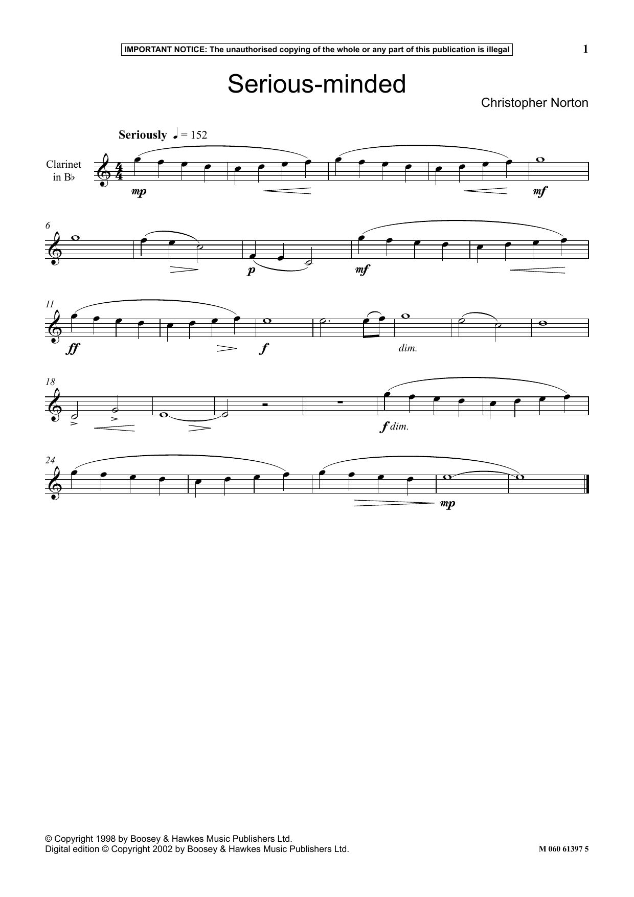 Christopher Norton Serious Minded Sheet Music Notes & Chords for Instrumental Solo - Download or Print PDF