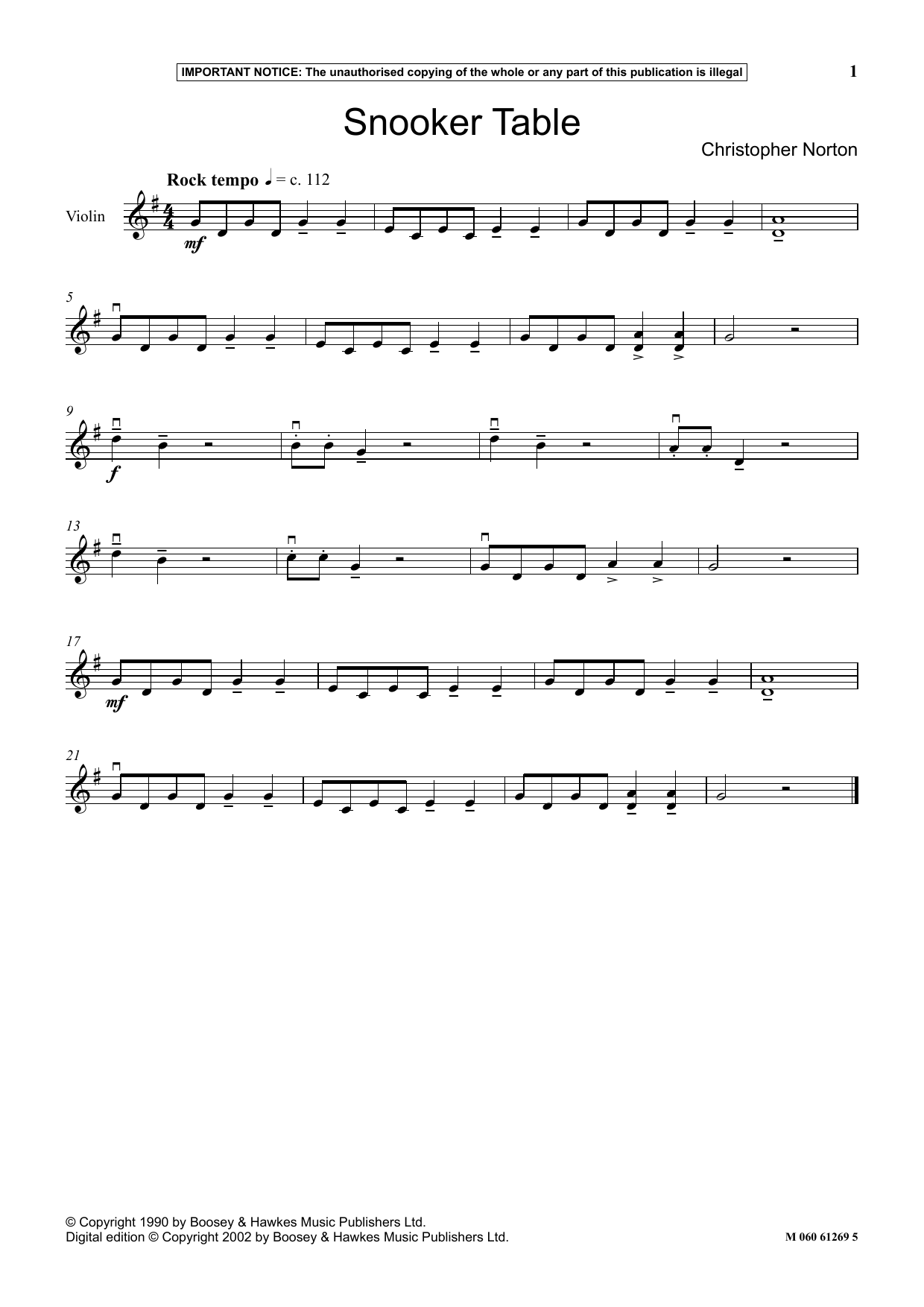 Christopher Norton Snooker Table Sheet Music Notes & Chords for Instrumental Solo - Download or Print PDF