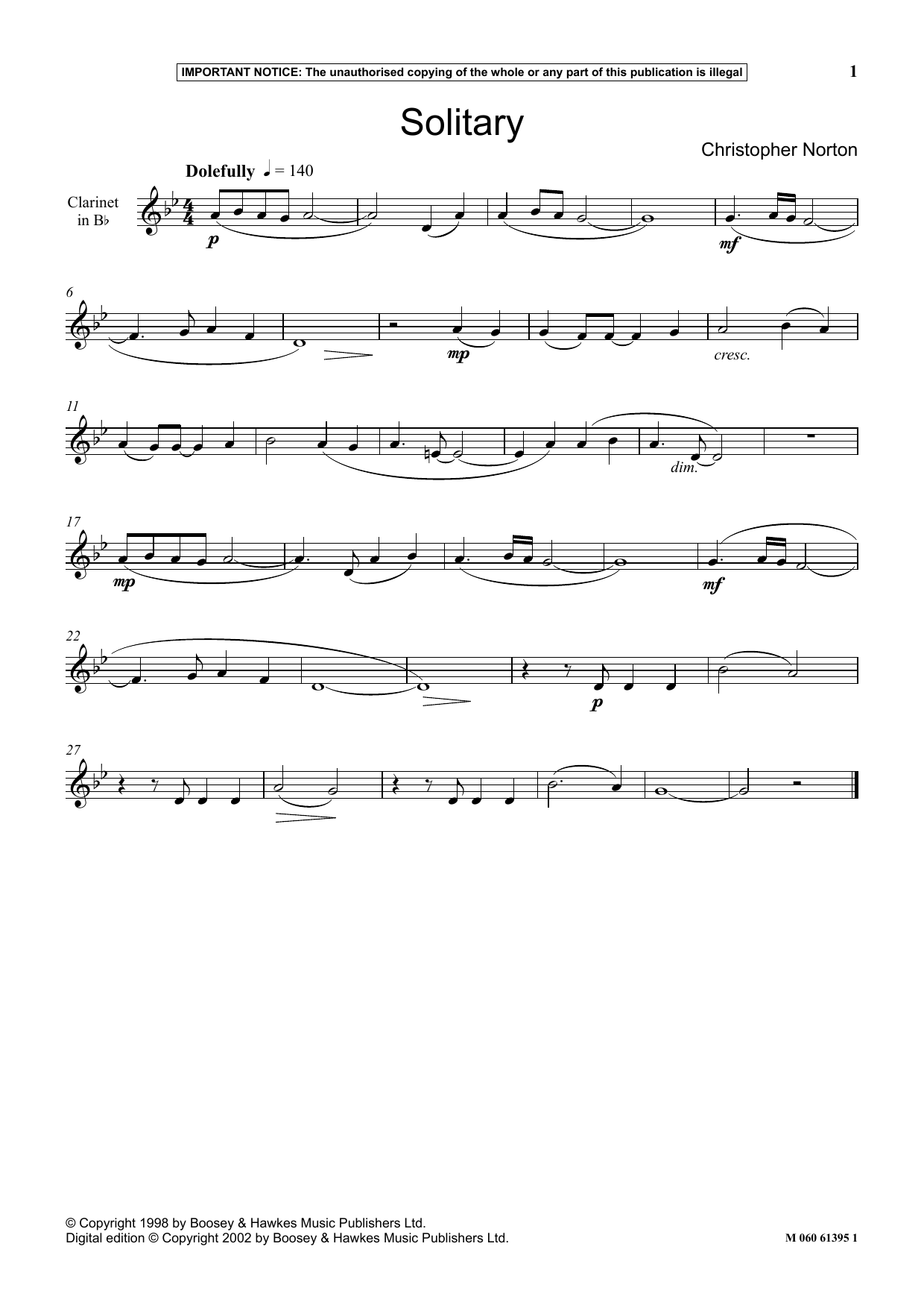 Christopher Norton Solitary Sheet Music Notes & Chords for Instrumental Solo - Download or Print PDF