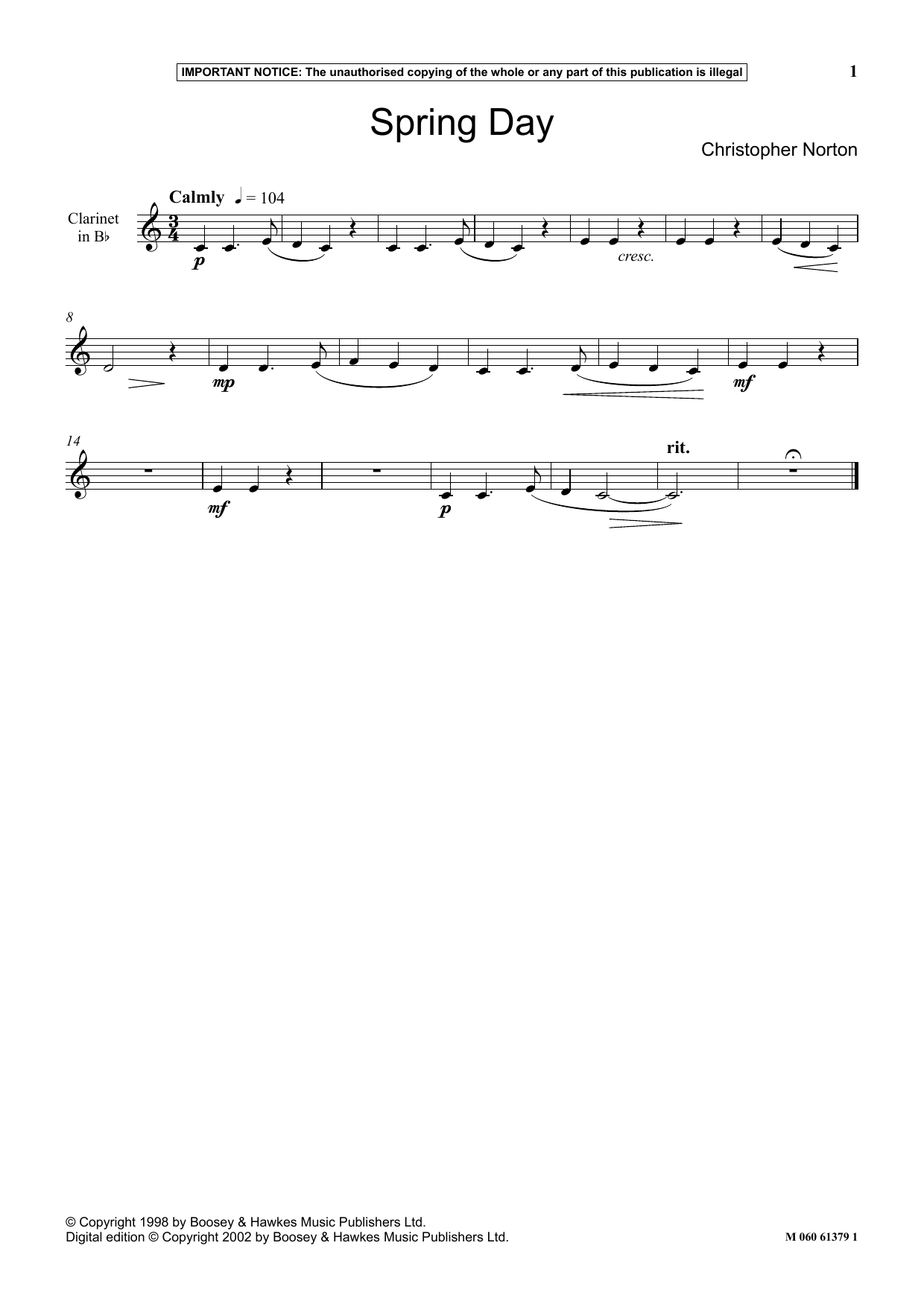 Christopher Norton Spring Day Sheet Music Notes & Chords for Instrumental Solo - Download or Print PDF