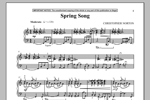 Christopher Norton Spring Song Sheet Music Notes & Chords for Piano - Download or Print PDF