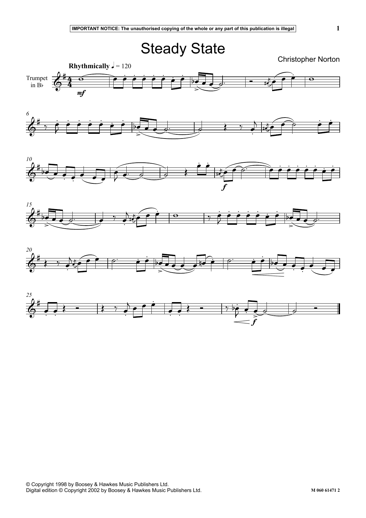 Christopher Norton Steady State Sheet Music Notes & Chords for Instrumental Solo - Download or Print PDF