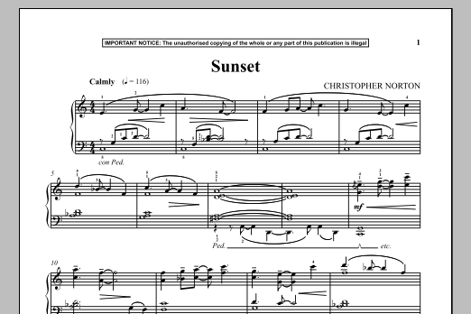 Christopher Norton Sunset Sheet Music Notes & Chords for Piano - Download or Print PDF