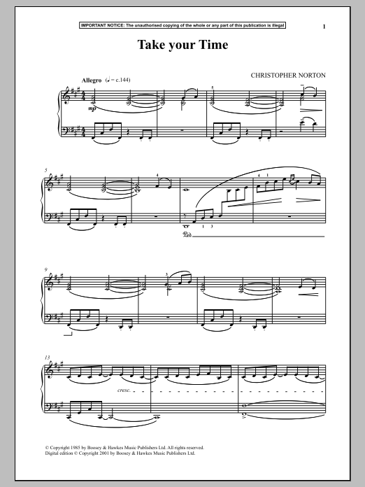 Christopher Norton Take Your Time Sheet Music Notes & Chords for Piano - Download or Print PDF
