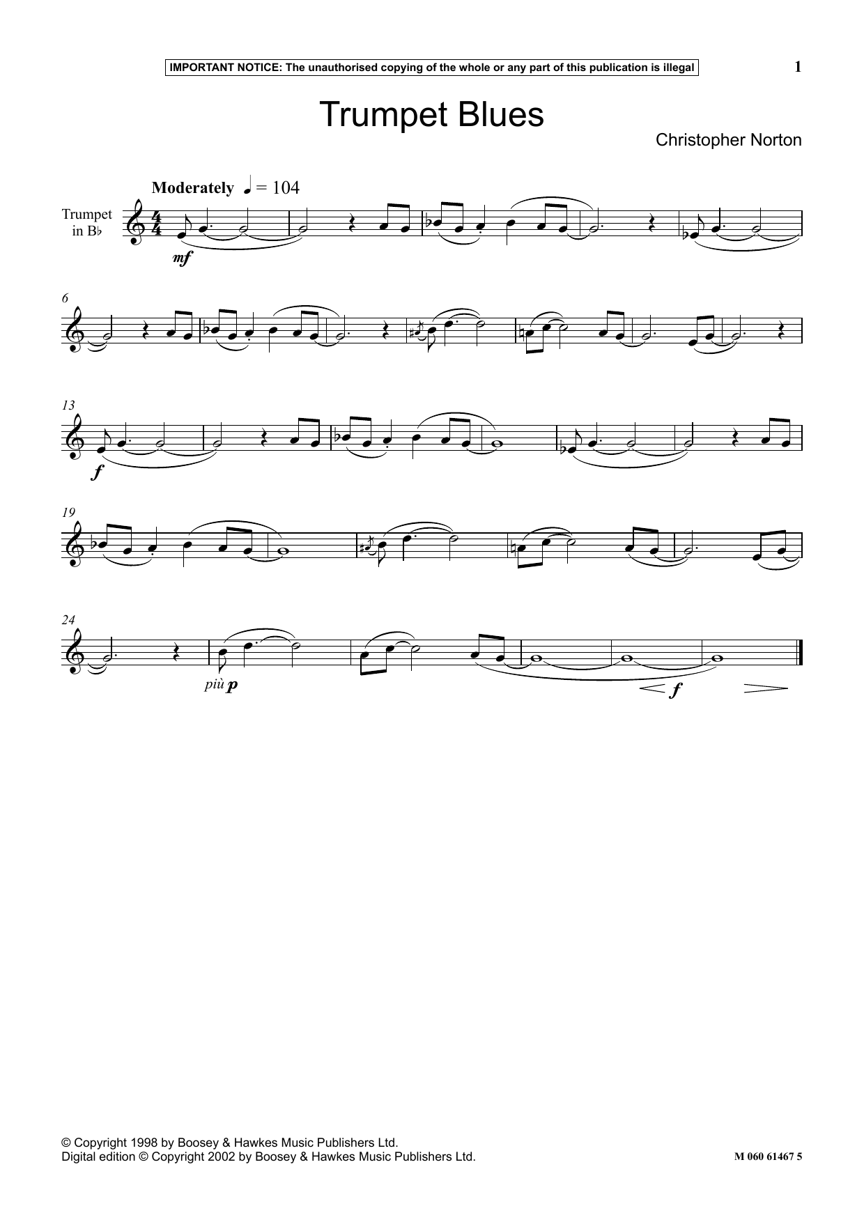 Christopher Norton Trumpet Blues Sheet Music Notes & Chords for Instrumental Solo - Download or Print PDF