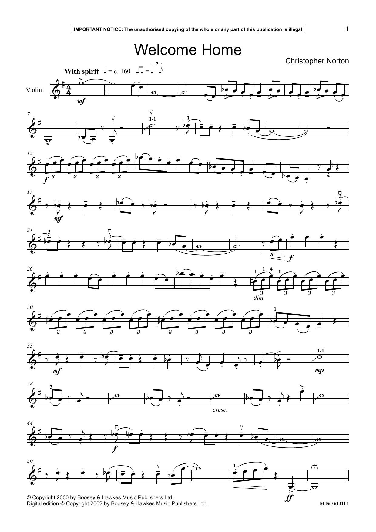 Christopher Norton Welcome Home Sheet Music Notes & Chords for Instrumental Solo - Download or Print PDF