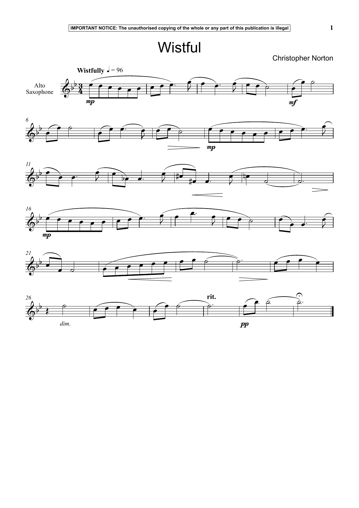 Christopher Norton Wistful Sheet Music Notes & Chords for Instrumental Solo - Download or Print PDF