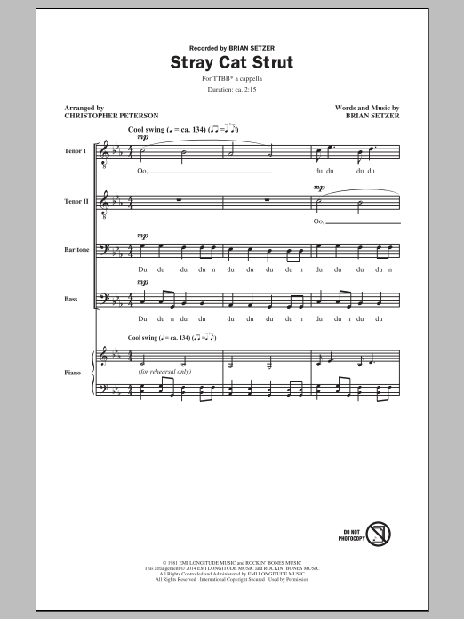 Christopher Peterson Stray Cat Strut Sheet Music Notes & Chords for TTBB - Download or Print PDF