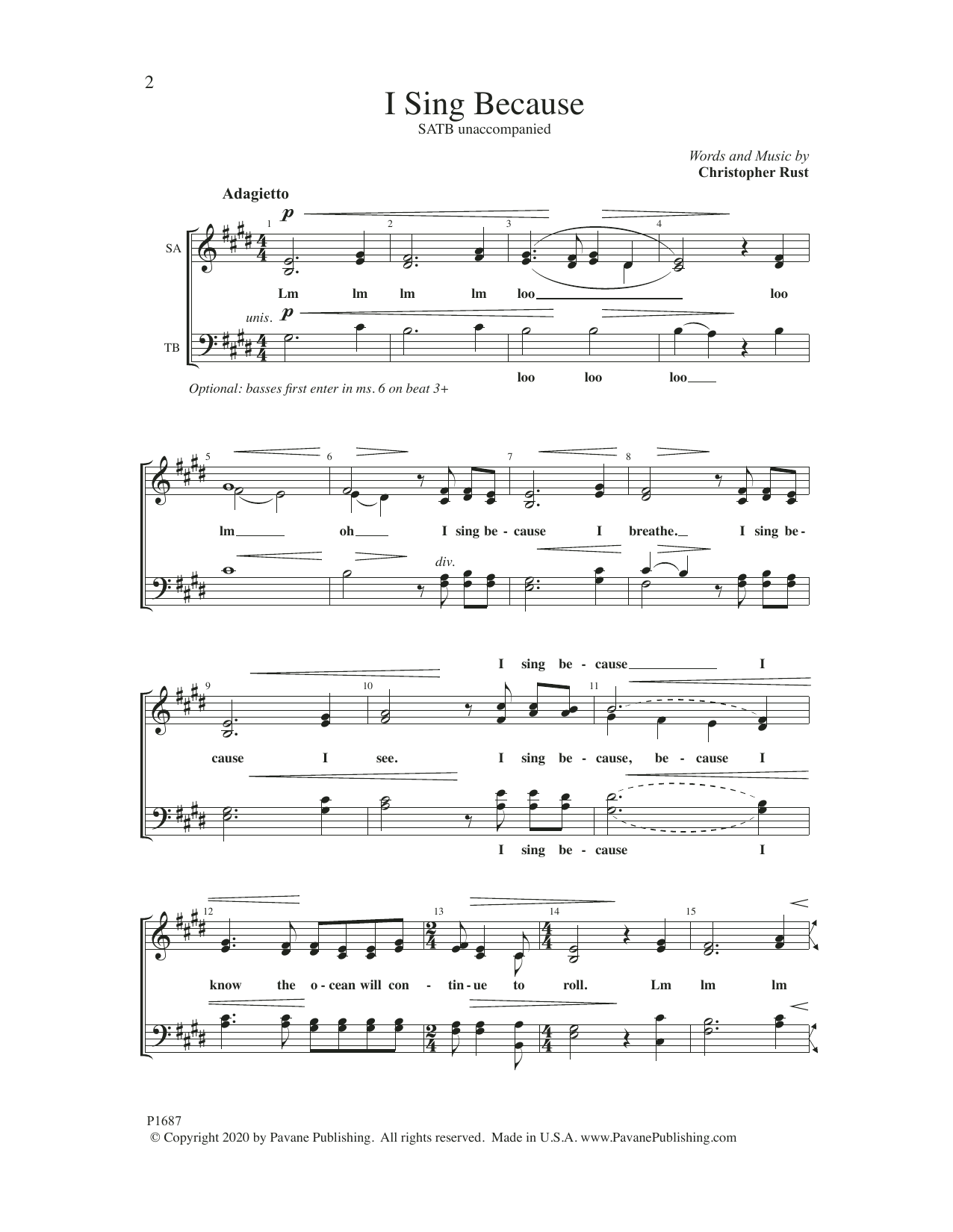 Christopher Rust I Sing Because Sheet Music Notes & Chords for SATB Choir - Download or Print PDF
