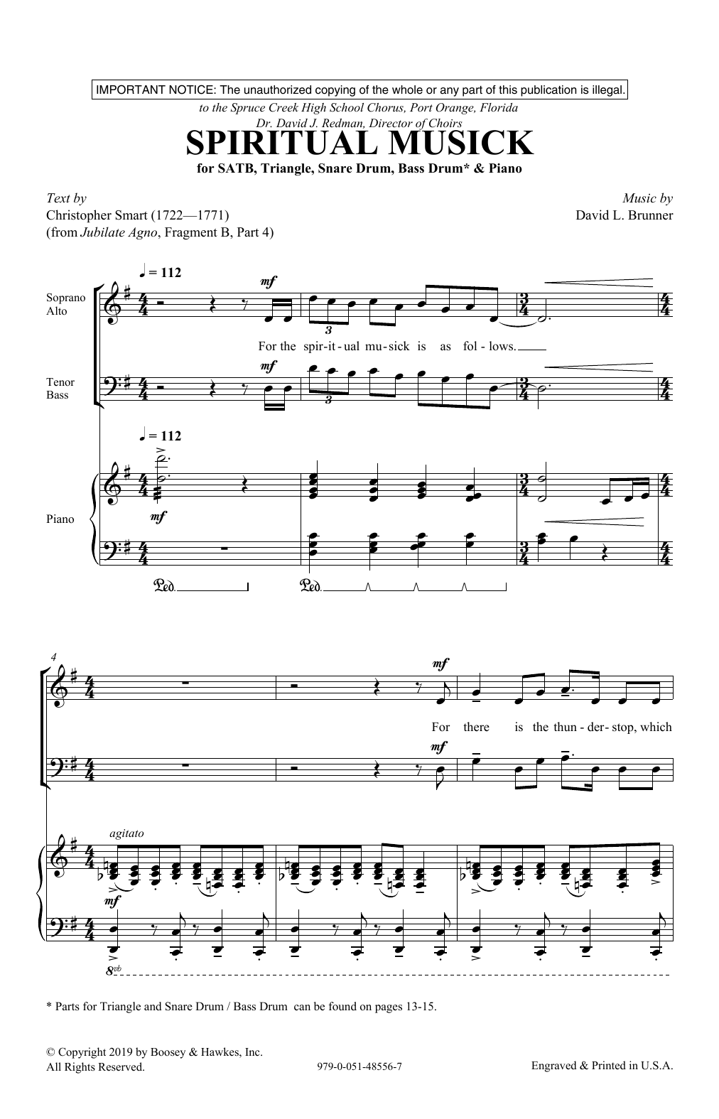 Christopher Smart and David L. Brunner Spiritual Musick Sheet Music Notes & Chords for SATB Choir - Download or Print PDF