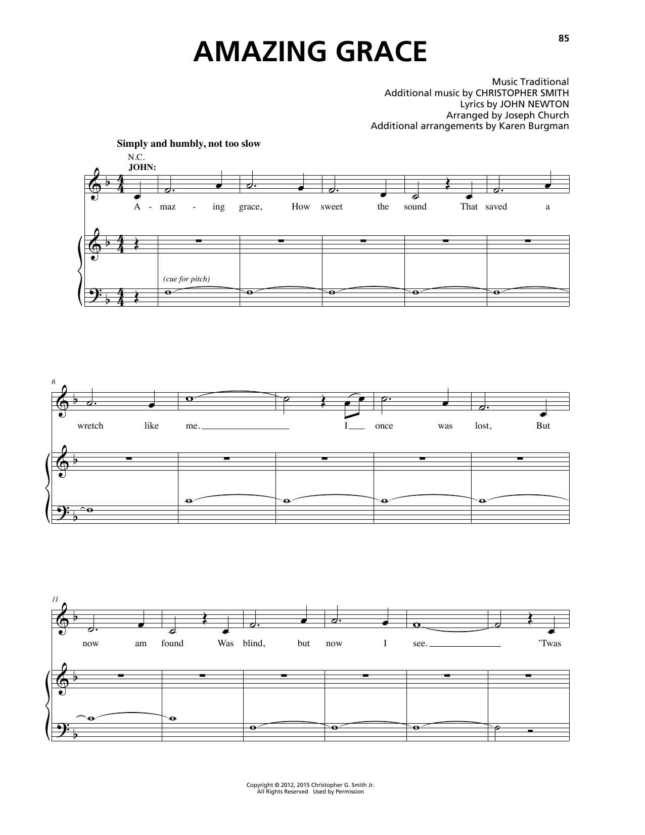 Christopher Smith Amazing Grace Sheet Music Notes & Chords for Piano & Vocal - Download or Print PDF