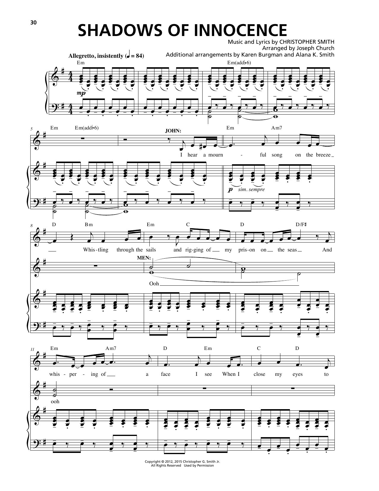 Christopher Smith Shadows Of Innocence Sheet Music Notes & Chords for Piano & Vocal - Download or Print PDF