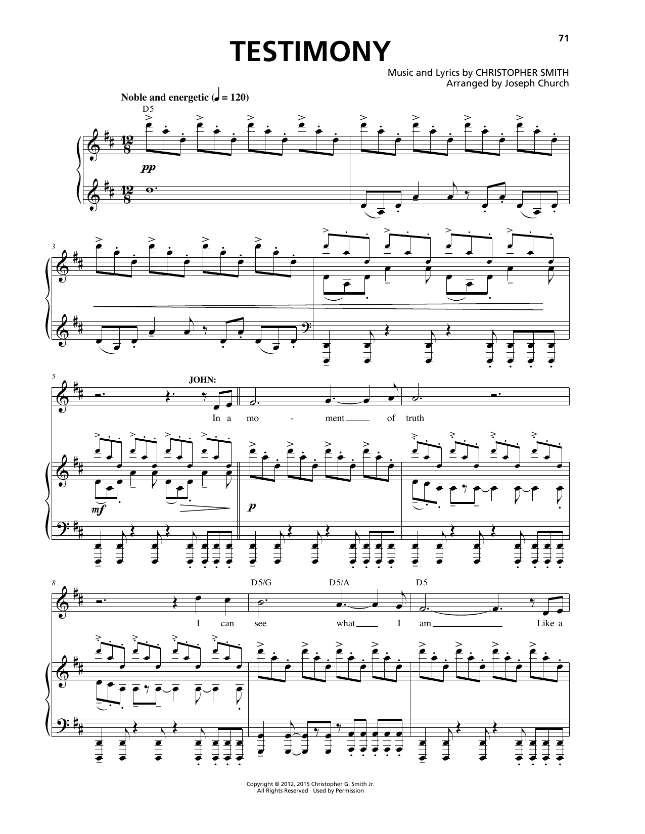 Christopher Smith Testimony Sheet Music Notes & Chords for Piano & Vocal - Download or Print PDF