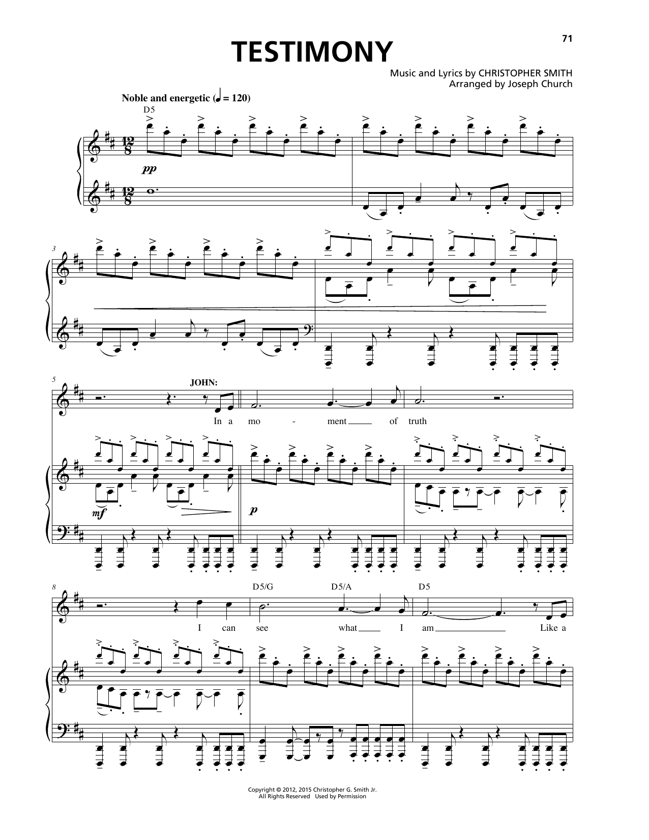 Christopher Smith Testimony Sheet Music Notes & Chords for Piano, Vocal & Guitar (Right-Hand Melody) - Download or Print PDF