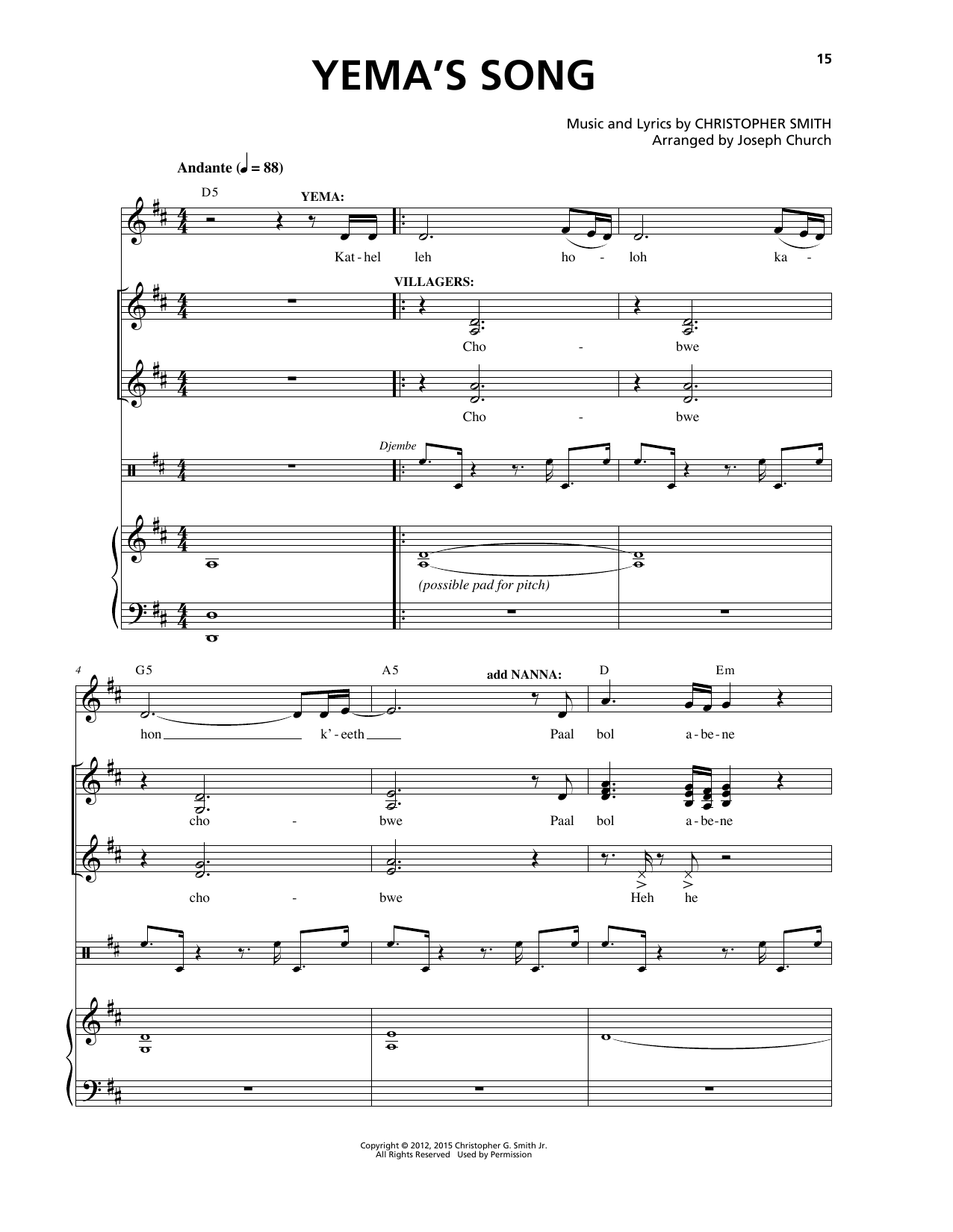 Christopher Smith Yema's Song Sheet Music Notes & Chords for Piano & Vocal - Download or Print PDF