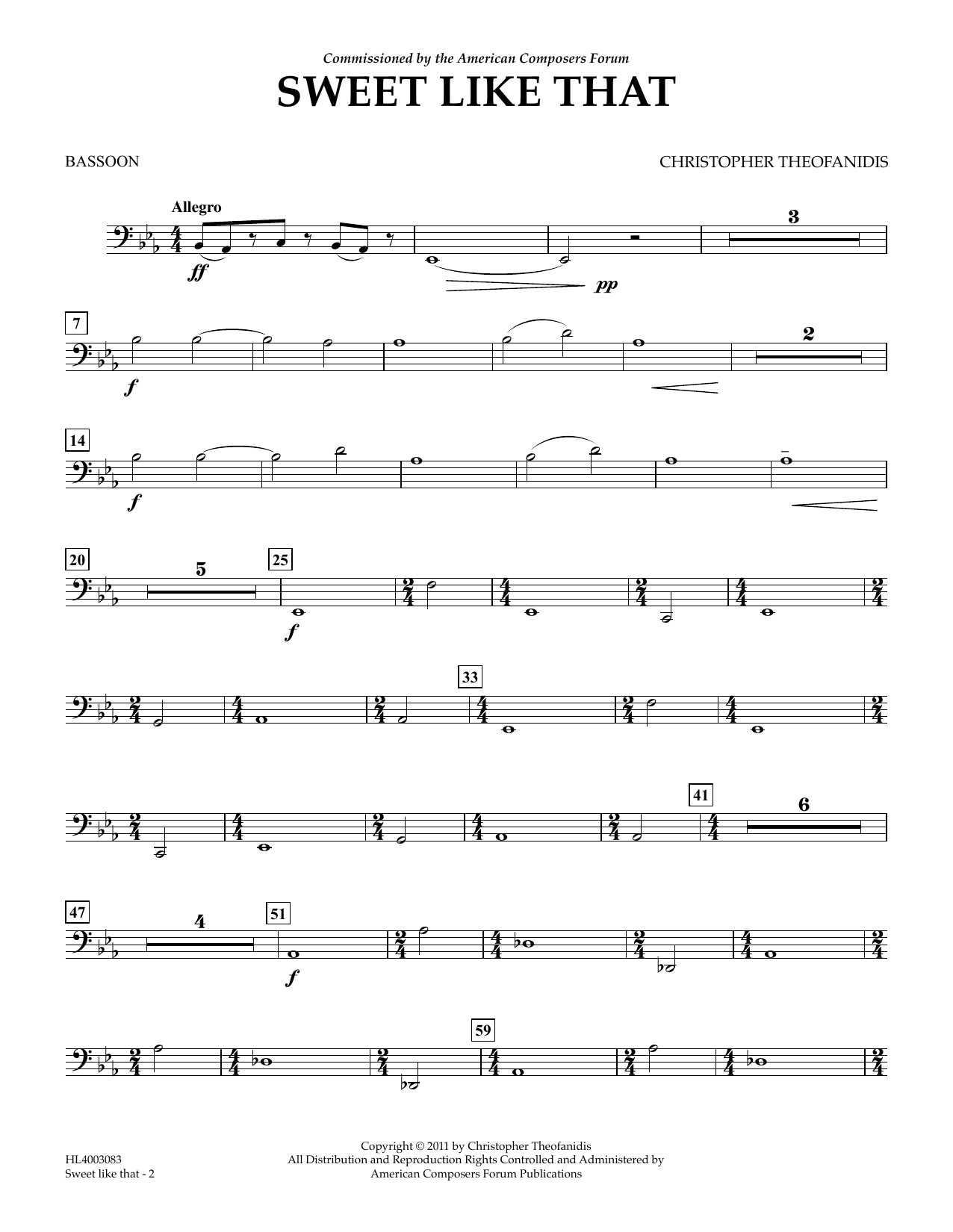 Christopher Theofanidis Sweet like that - Bassoon Sheet Music Notes & Chords for Concert Band - Download or Print PDF