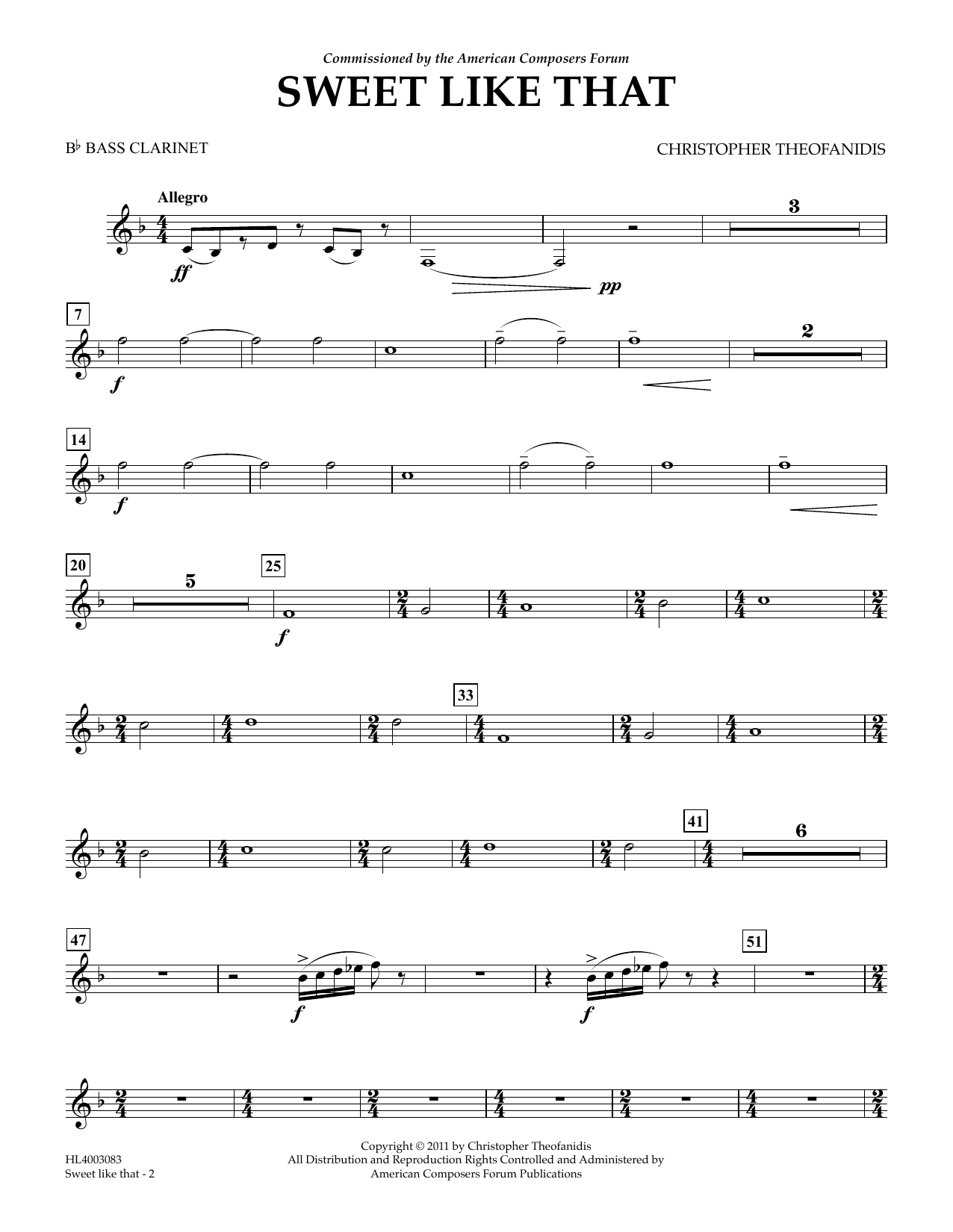 Christopher Theofanidis Sweet like that - Bb Bass Clarinet Sheet Music Notes & Chords for Concert Band - Download or Print PDF