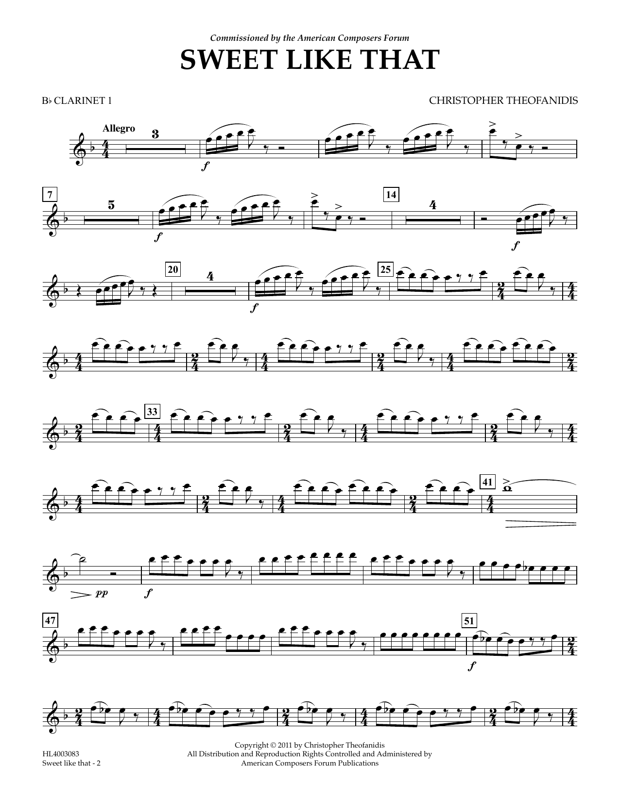 Christopher Theofanidis Sweet like that - Bb Clarinet 1 Sheet Music Notes & Chords for Concert Band - Download or Print PDF