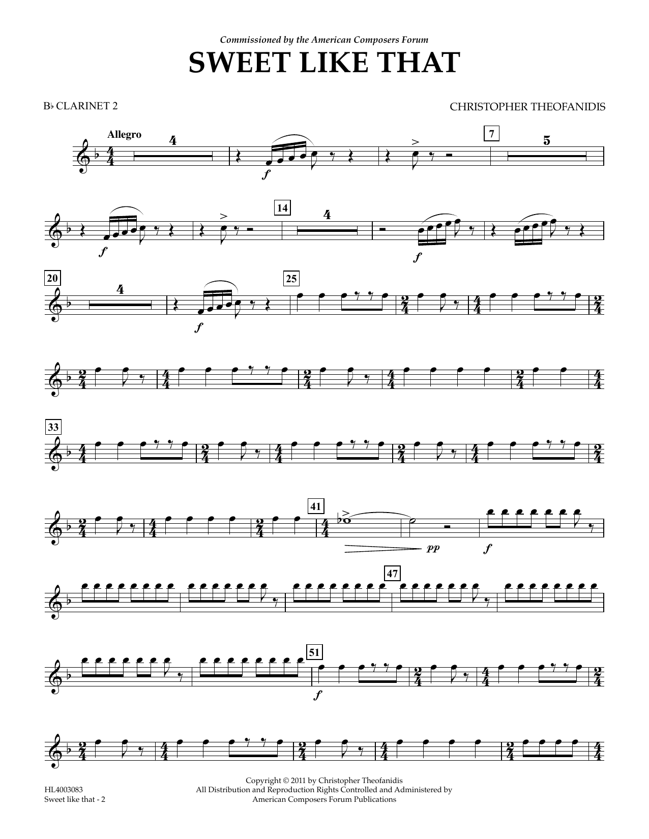Christopher Theofanidis Sweet like that - Bb Clarinet 2 Sheet Music Notes & Chords for Concert Band - Download or Print PDF