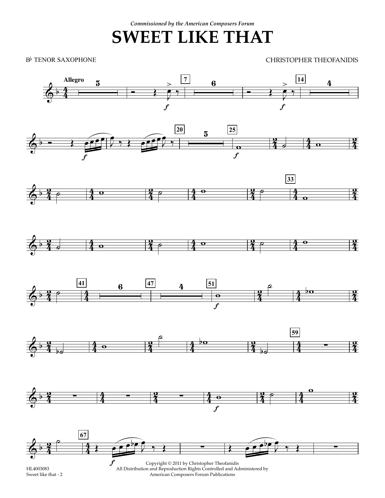 Christopher Theofanidis Sweet like that - Bb Tenor Sax Sheet Music Notes & Chords for Concert Band - Download or Print PDF