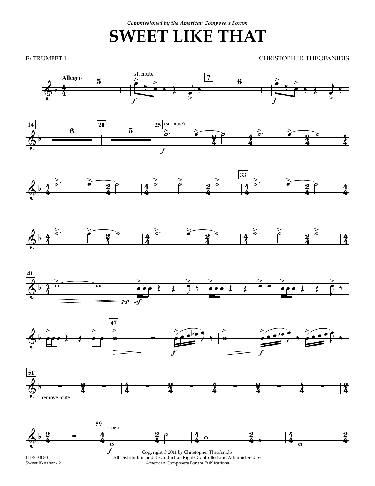 Christopher Theofanidis Sweet like that - Bb Trumpet 1 Sheet Music Notes & Chords for Concert Band - Download or Print PDF