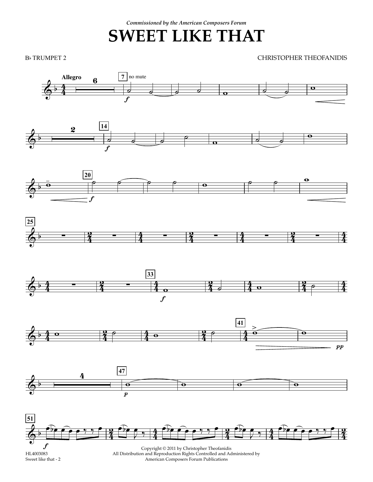 Christopher Theofanidis Sweet like that - Bb Trumpet 2 Sheet Music Notes & Chords for Concert Band - Download or Print PDF