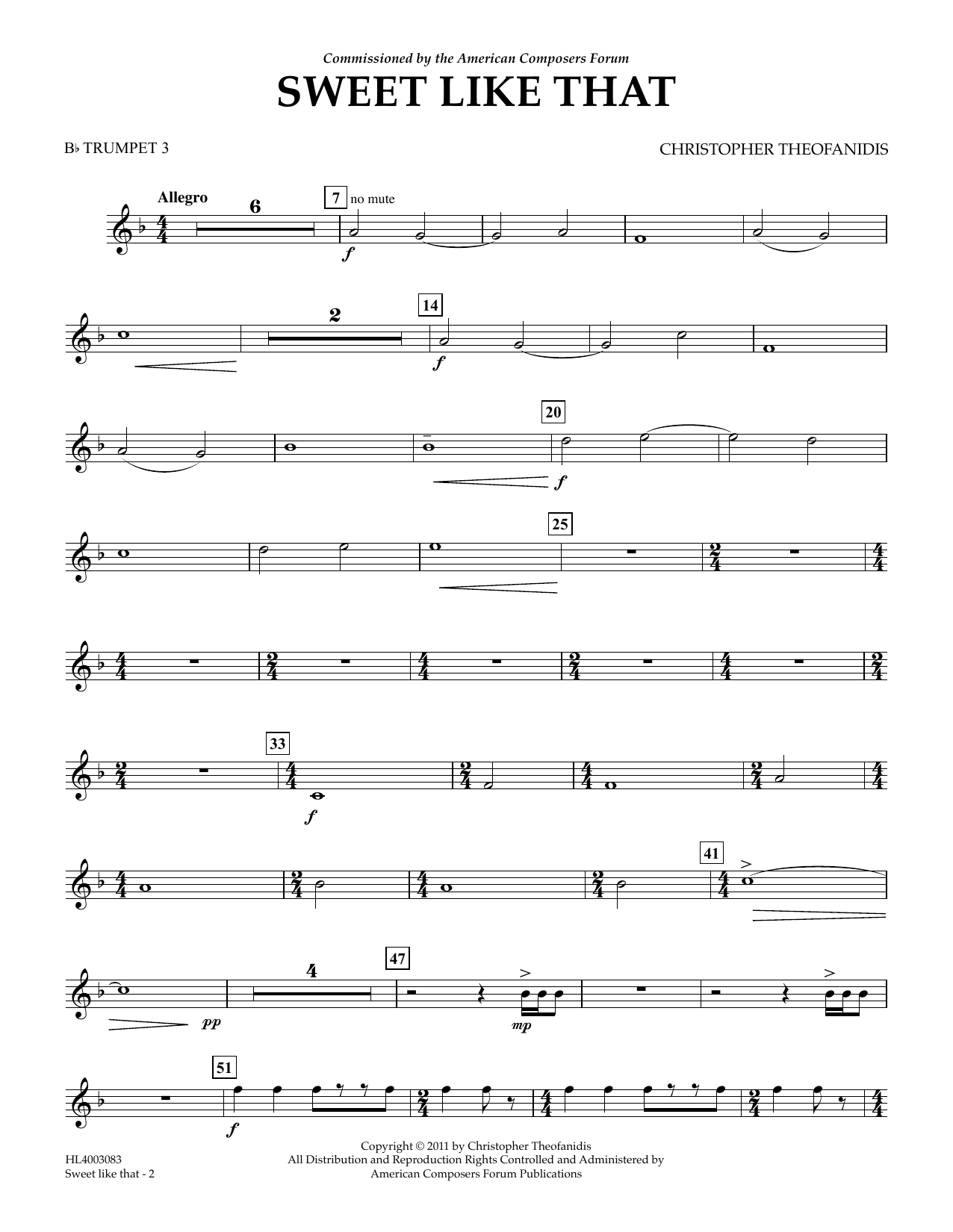 Christopher Theofanidis Sweet like that - Bb Trumpet 3 Sheet Music Notes & Chords for Concert Band - Download or Print PDF