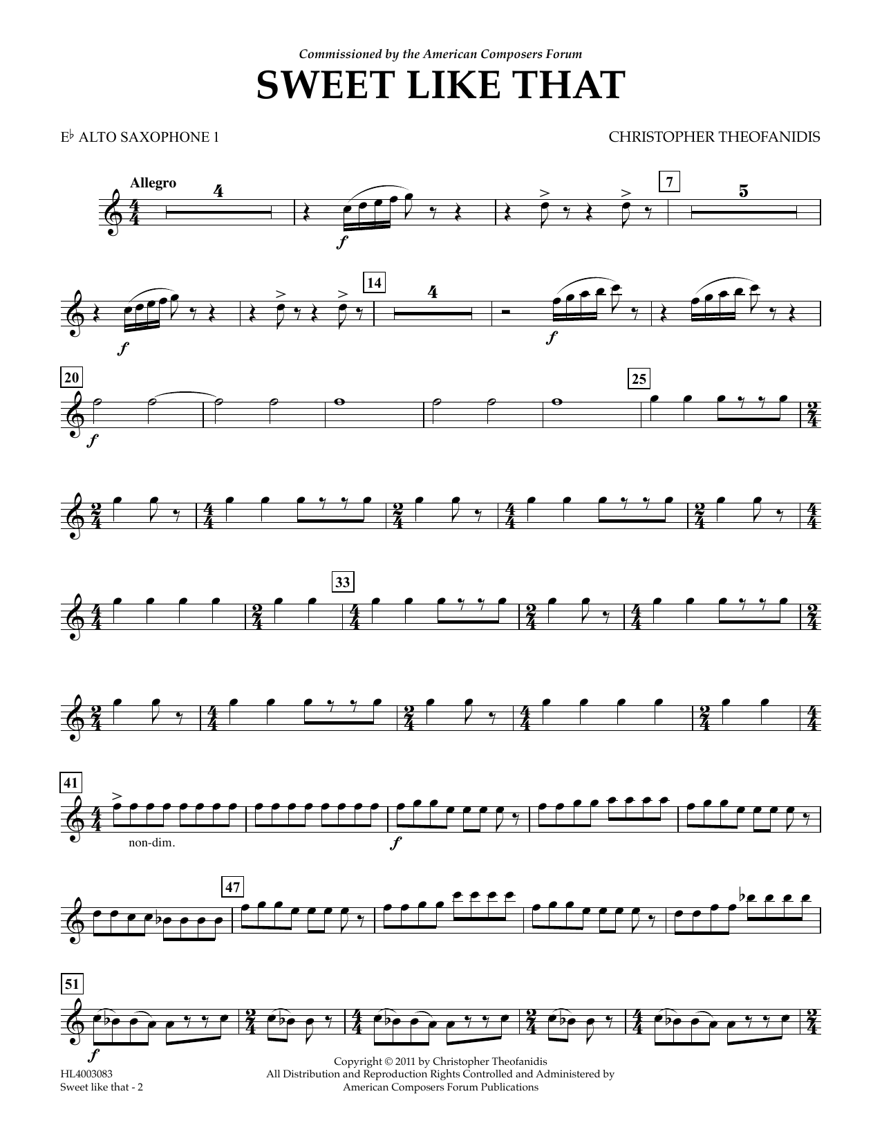 Christopher Theofanidis Sweet like that - Eb Alto Sax 1 Sheet Music Notes & Chords for Concert Band - Download or Print PDF