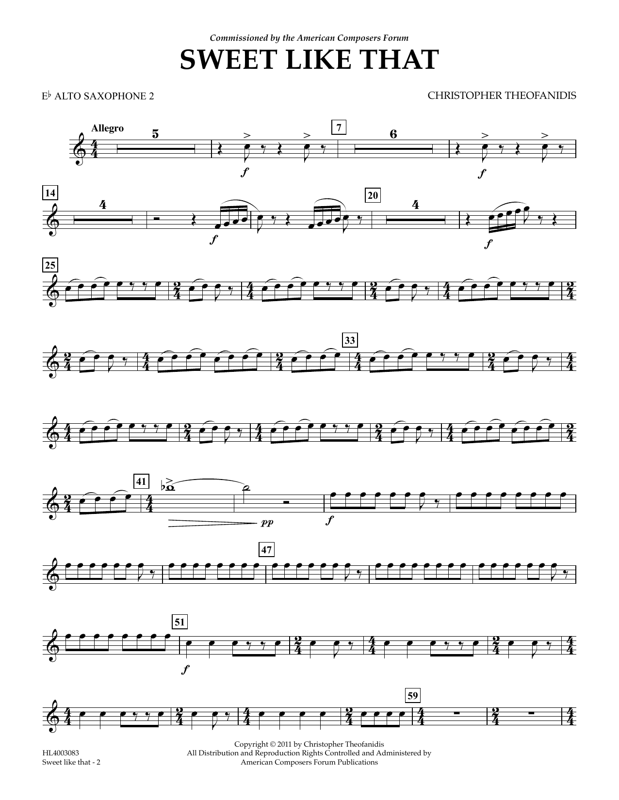 Christopher Theofanidis Sweet like that - Eb Alto Sax 2 Sheet Music Notes & Chords for Concert Band - Download or Print PDF