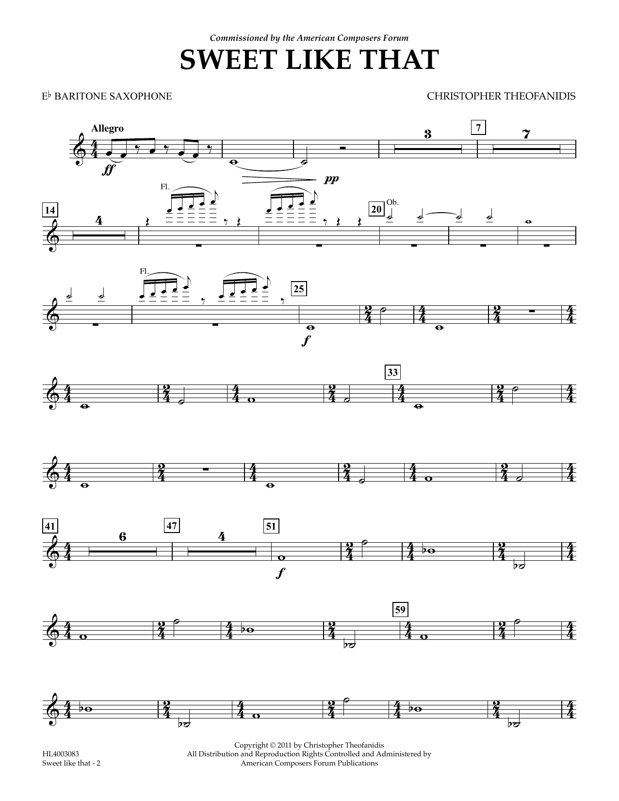 Christopher Theofanidis Sweet like that - Eb Baritone Saxophone Sheet Music Notes & Chords for Concert Band - Download or Print PDF