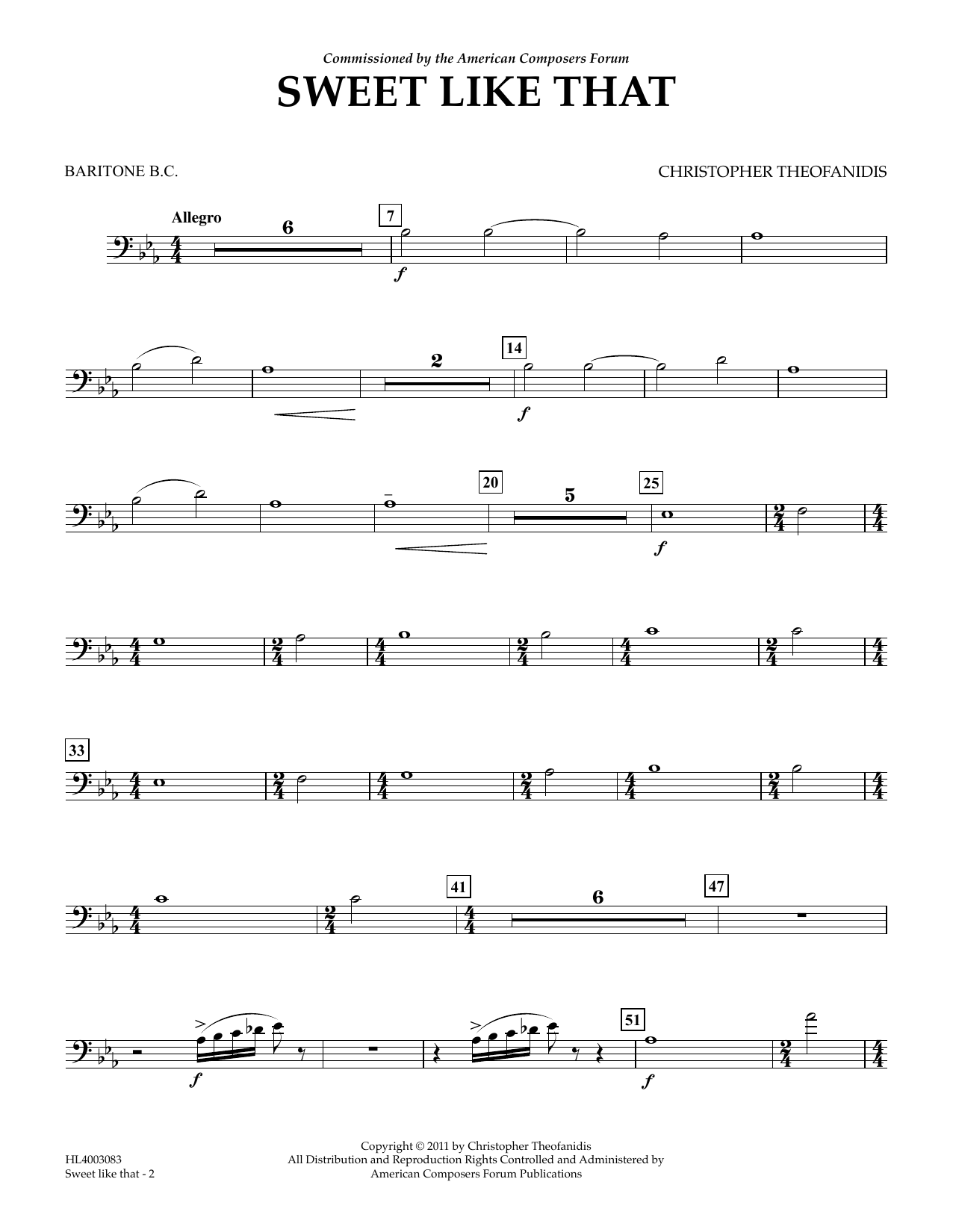 Christopher Theofanidis Sweet like that - Euphonium/Baritone BC Sheet Music Notes & Chords for Concert Band - Download or Print PDF