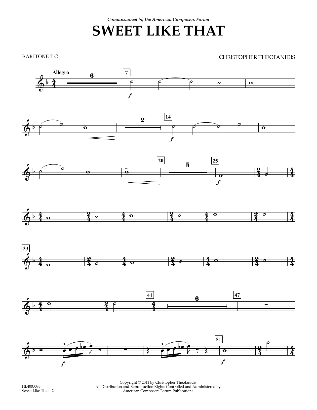 Christopher Theofanidis Sweet like that - Euphonium/Baritone TC Sheet Music Notes & Chords for Concert Band - Download or Print PDF