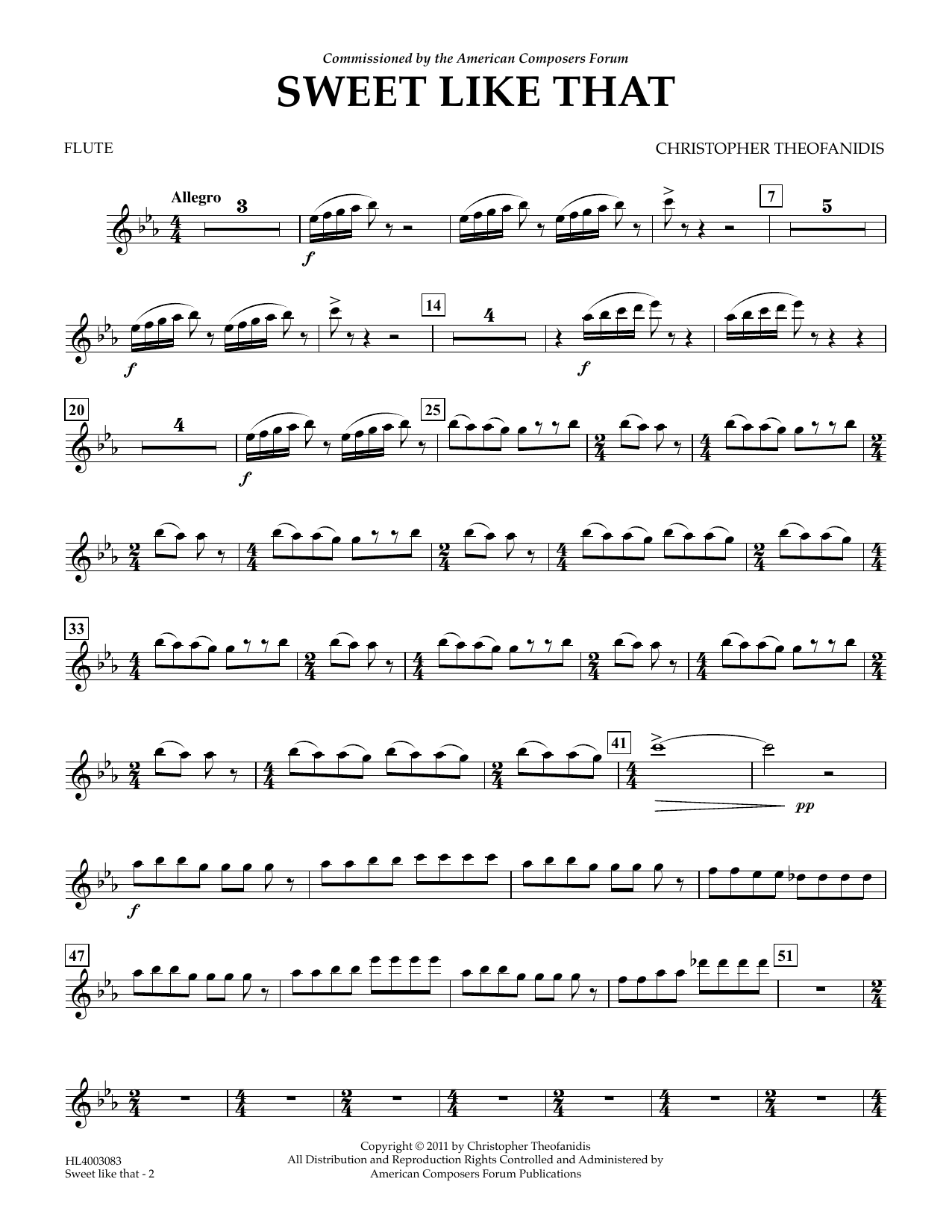 Christopher Theofanidis Sweet like that - Flute Sheet Music Notes & Chords for Concert Band - Download or Print PDF