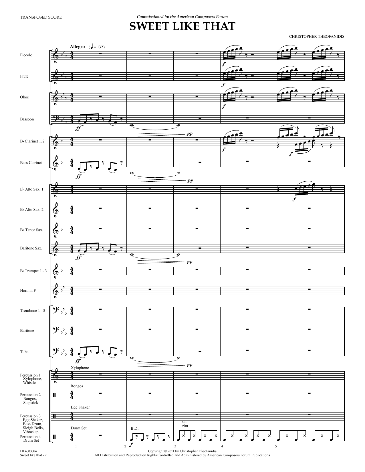 Christopher Theofanidis Sweet like that - Full Score Sheet Music Notes & Chords for Concert Band - Download or Print PDF