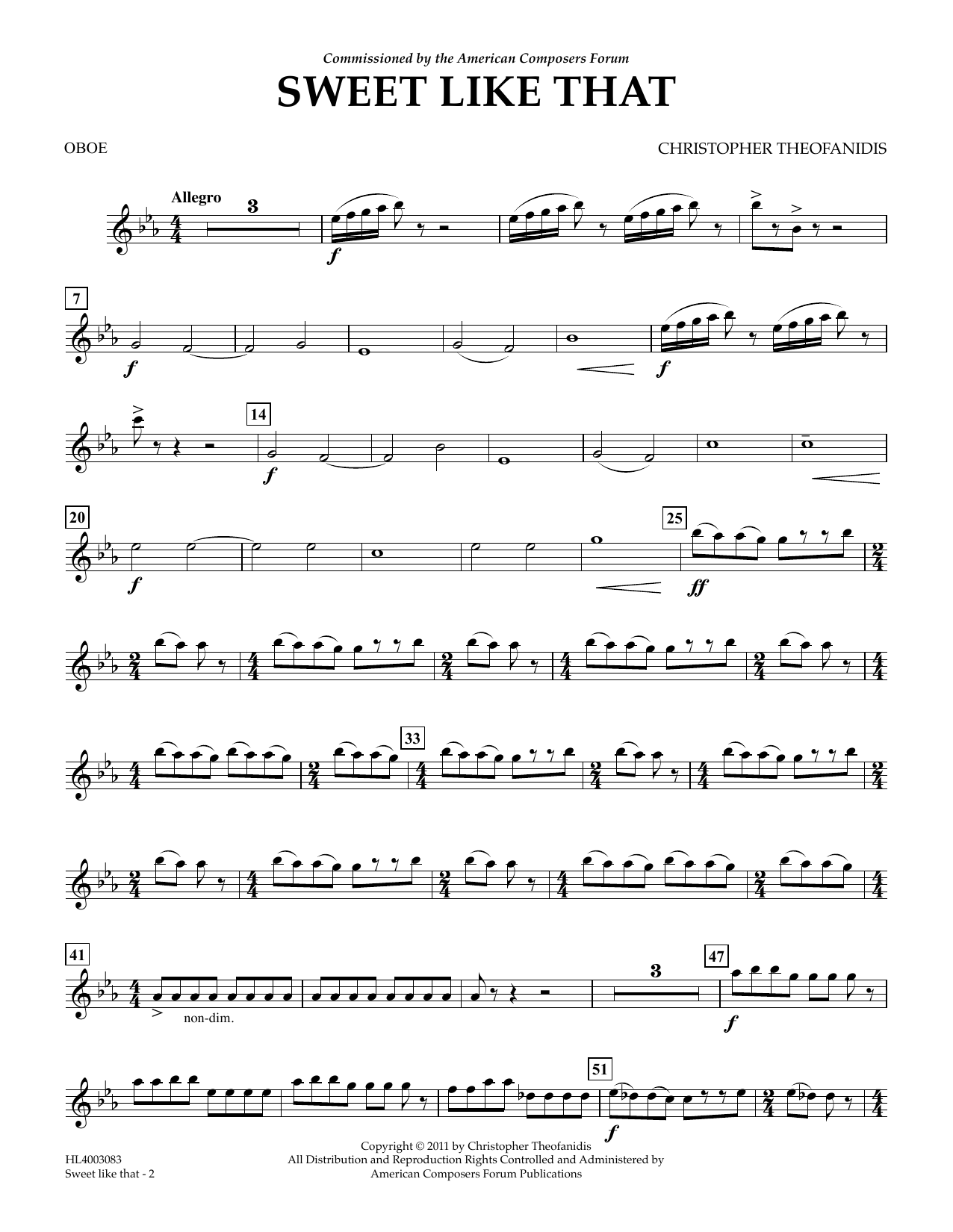 Christopher Theofanidis Sweet like that - Oboe Sheet Music Notes & Chords for Concert Band - Download or Print PDF