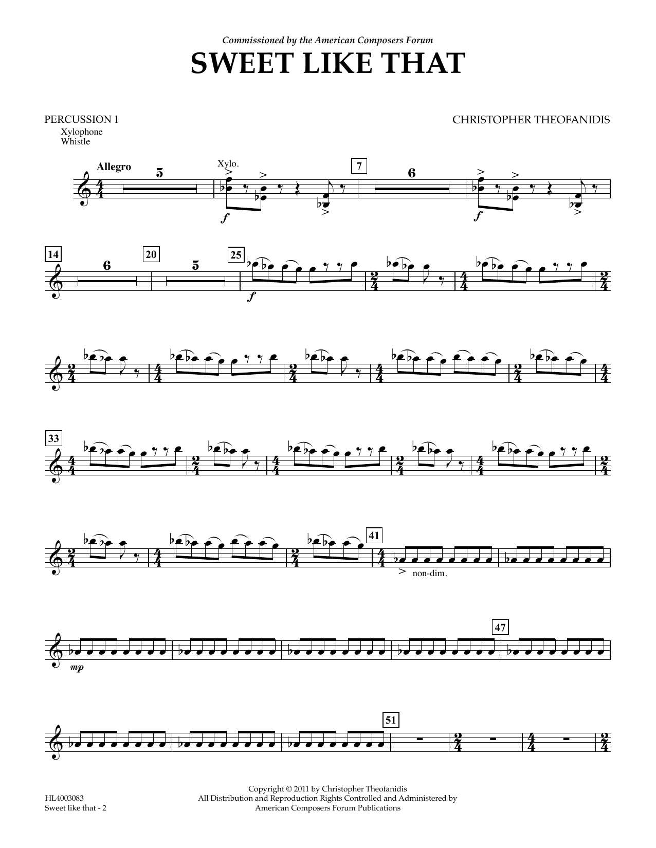Christopher Theofanidis Sweet like that - Percussion I Sheet Music Notes & Chords for Concert Band - Download or Print PDF
