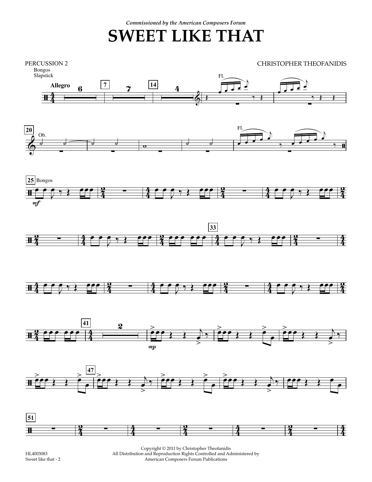 Christopher Theofanidis Sweet like that - Percussion II Sheet Music Notes & Chords for Concert Band - Download or Print PDF