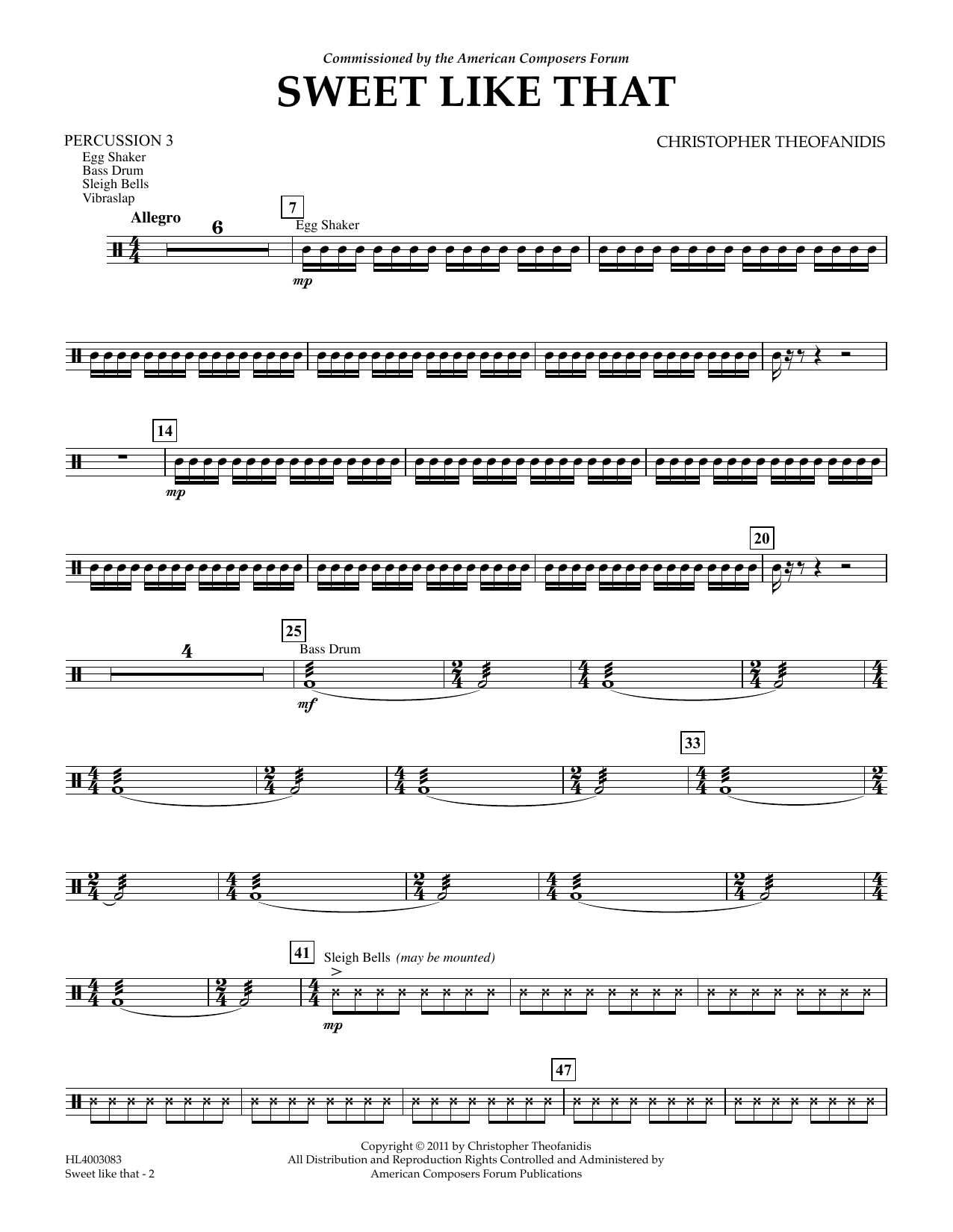 Christopher Theofanidis Sweet like that - Percussion III Sheet Music Notes & Chords for Concert Band - Download or Print PDF