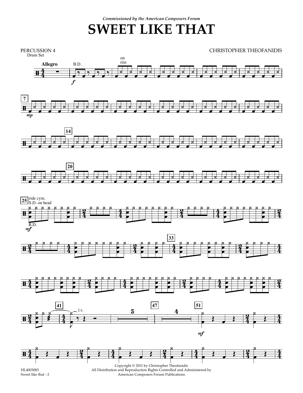 Christopher Theofanidis Sweet like that - Percussion IV Sheet Music Notes & Chords for Concert Band - Download or Print PDF