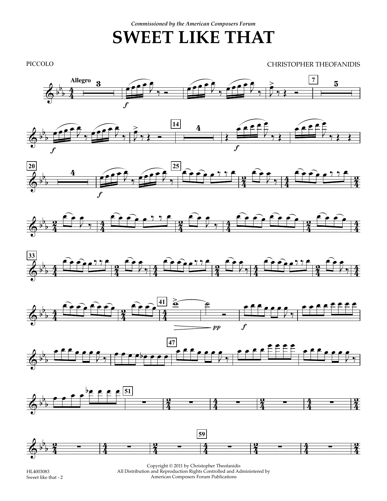 Christopher Theofanidis Sweet like that - Piccolo Sheet Music Notes & Chords for Concert Band - Download or Print PDF